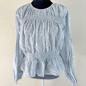 Universal Thread Women’s Blue White Zebra Print Peplum Blouse Long Sleeve Top L